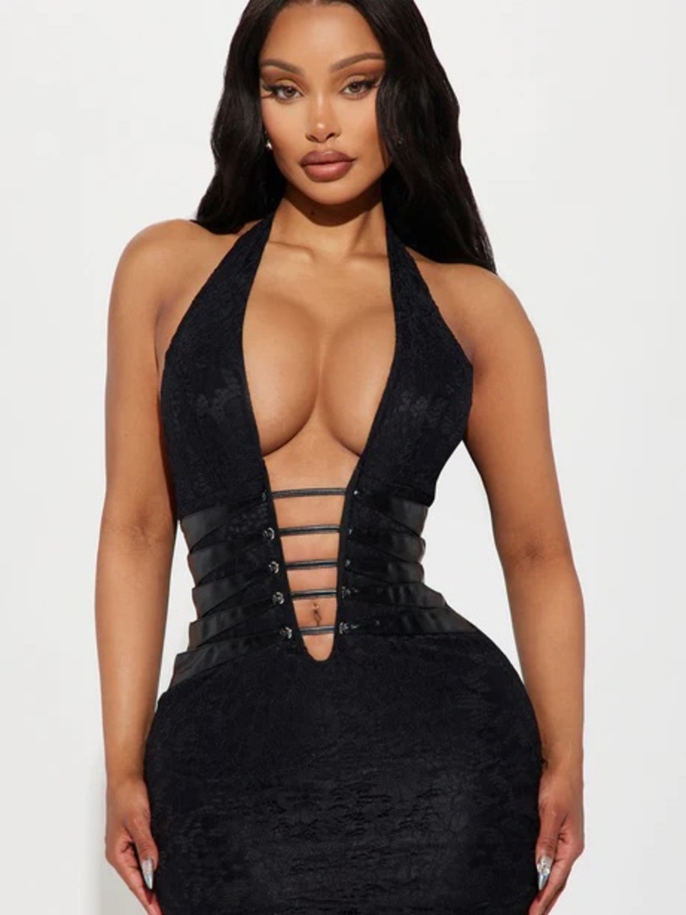 Plunge Halter Mini Dress